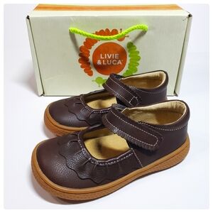 NEW Livie & Luca Mocha Brown Ruche Leather Mary Jane Shoes Girls 13